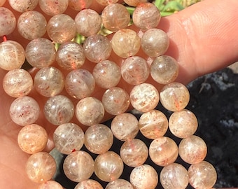 Zonnesteen natuurlijke mooie ronde kralen van ongeveer 6 mm handgeslepen / natuurlijke zonnesteenkralen / glinsterende edelsteenkralen