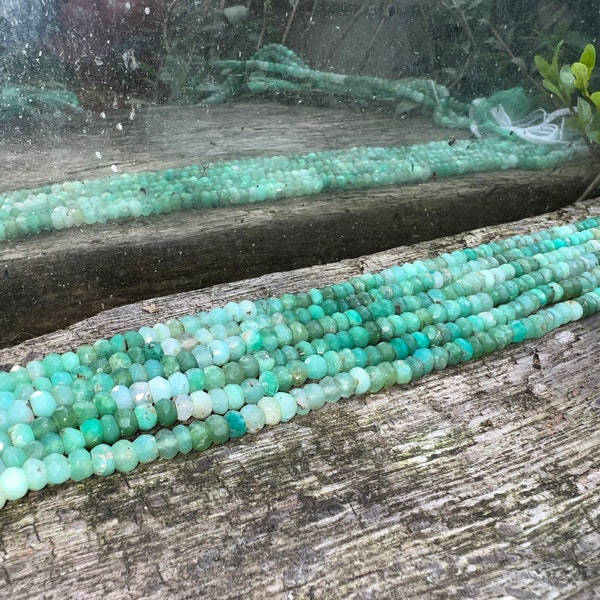 Rustic Hand Faceted  Natural Chrysoprase Green Ombré Rondelle Beads / Gemstone Beads/ Approx 4- 5mm