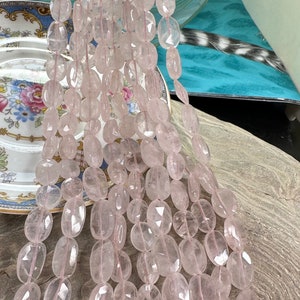 Natural Rustic Rose Quartz Ethereal  Hand Faceted  oval beads  11-12mm approx