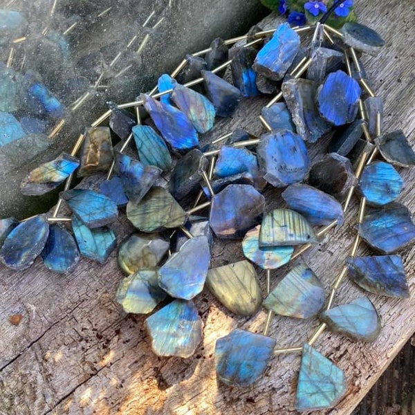 Large Labradorite Smooth polished rustic slab nugget piece briolette beads amazing flash Unique Amazing beads