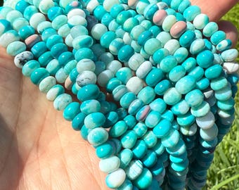 Mooie veelkleurige turquoise aqua-opaal handgesneden rondel kralen spacer unieke kralen handgesneden rustieke kralen van ongeveer 7 mm