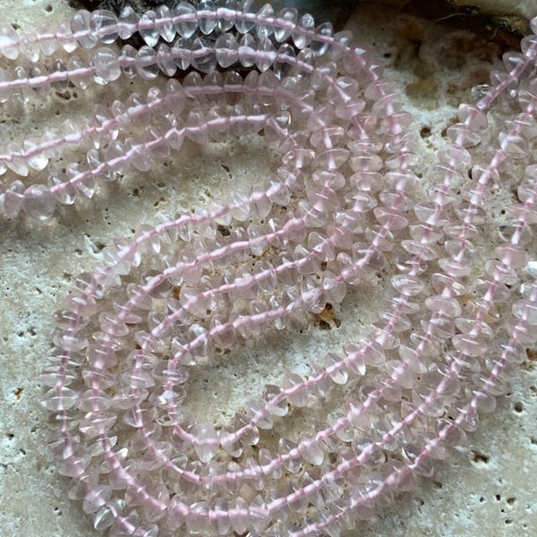 Natural Rose Quartz very pale pink Rustic Rondelle Disc Button spacer Heishi Beads / Natural Peridot Gemstone Beads/ 4mm approx