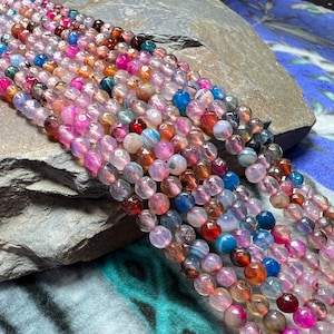 Pretty tiny small faceted Agate beads 3mm / mixed gemstone beads / multi beads / rainbow beads