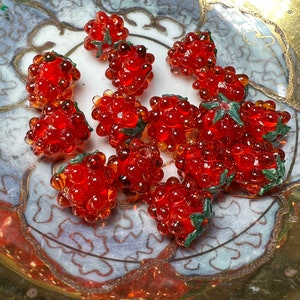 Delicious juicy Red or Berry Lampwork Glass Raspberry beads 14mm / Autumn Fall beads 2mm approx hole size