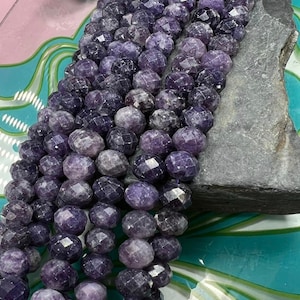 Purple Faceted  Lepidolite Rondelles Beads 8 mm Purple Gemstone Beads / Sparkling Beads / Jewellery Making  Gemstone Beads