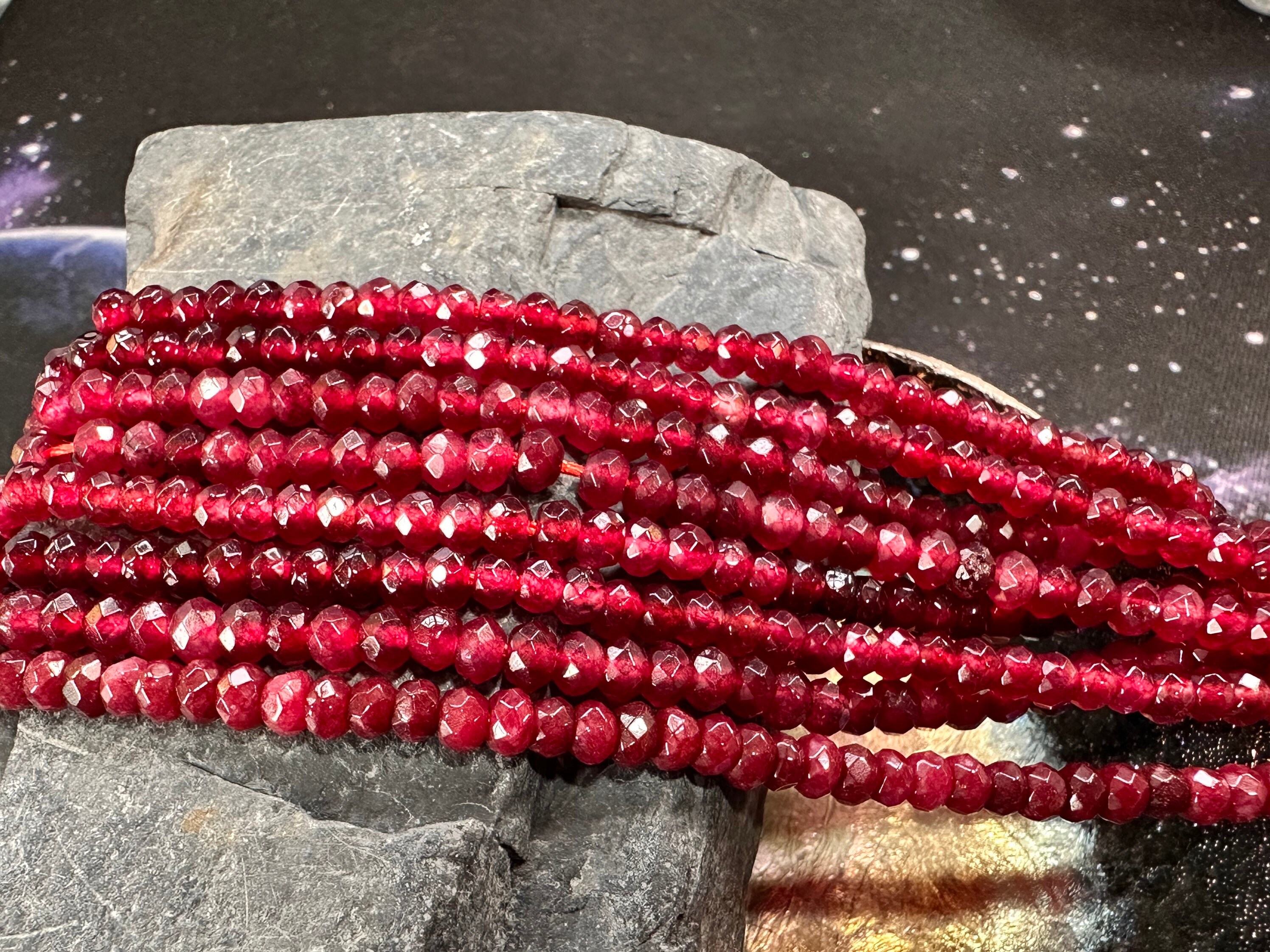 Dark Red Glass Beads, 8mm Faceted Round - Golden Age Beads