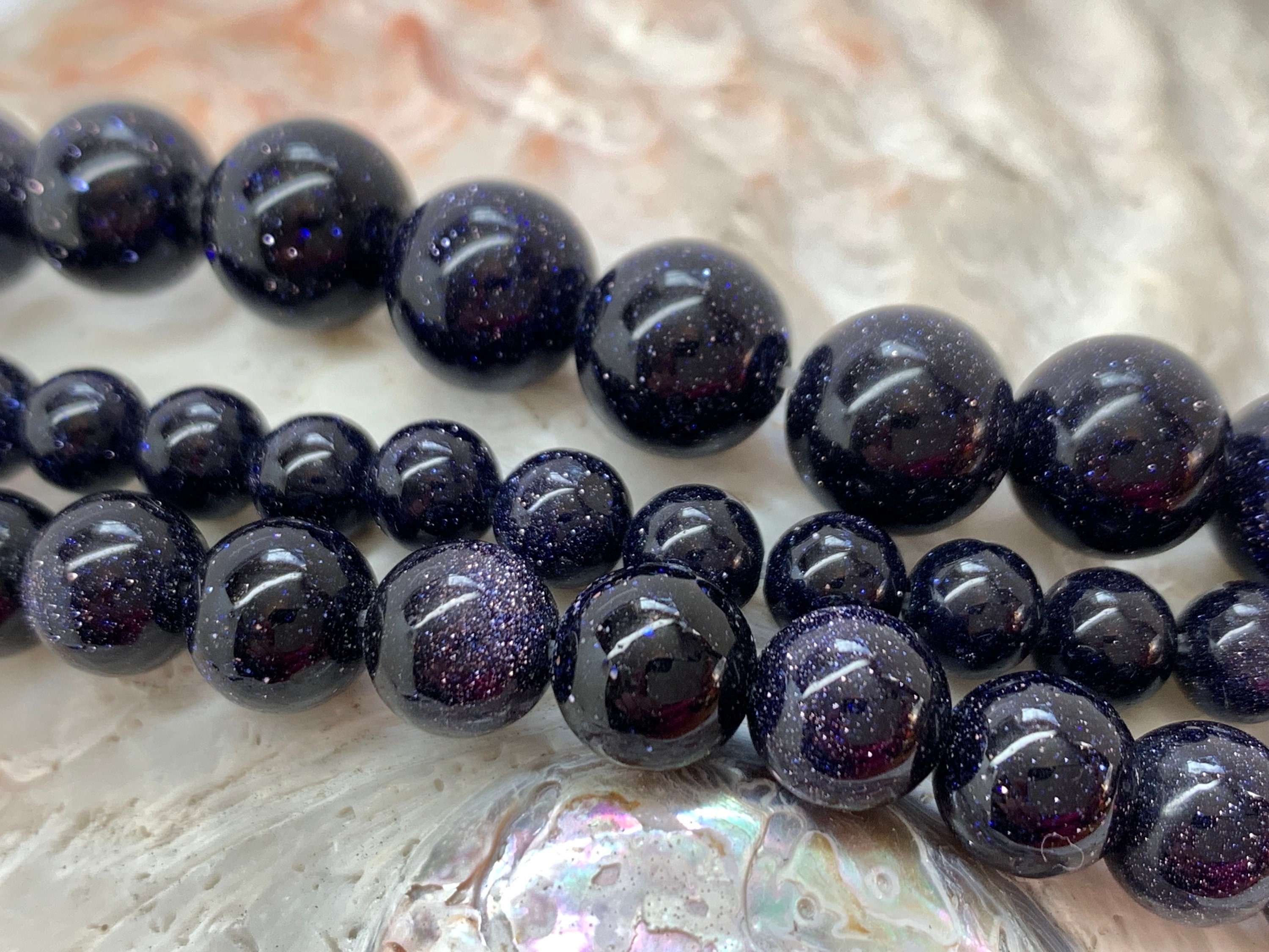 Blue Goldstone / Sandstone beads 8mm rounds / Sparkly dark | Etsy