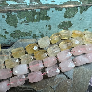 Natural faceted Jewel Gem faceted chunk nugget rectangles. Rose Quartz or Citrine 16mm aprx