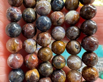 Pietersite Handcut Round Beads 6mm approx  / Top Quality Blue Brown Lilac tones  / Gemstone beads / 6mm - 1mm hole