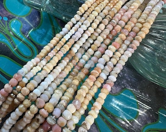 Natural Pink beige cream white Ombre Multi Tonal Hand Faceted RUSTIC Rondelle Peruvian Opal  Beads Rondelles 3-5mm approx