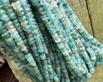 Roman Glass Disc tyre Rondelles Beads Blue Aqua Green Natural aged beads / Ancient Rare Beads 14.5” strand - 4-5mm approx