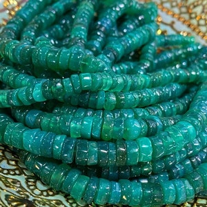 Amazing rustic Green Onyx Tyre round and square uneven  Heishi rondelles beads / Glowy heishi tyre beads 6-8mm