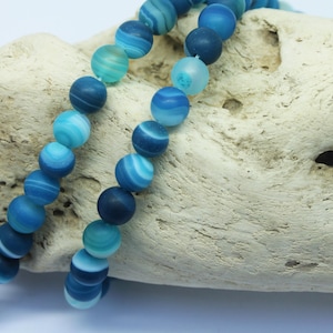 Blue Banded Agate Gemstone Beads 6, 8 or 10mm / Blue Agate Beads / Matte Agate Beads /Gemstone Agate Beads / Round Agate Beads