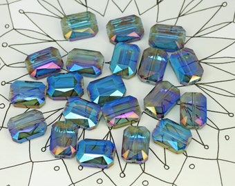 2 X Magic Blue Purple Crystal Vitrail Lozenge Beads 14 x 10mm  / Two Tone Crystal Beads / Rectangle Beads / Mystic Blue Crystal Beads 2X