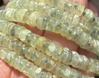 Prehniet natuurlijk bleek zachtgroen handgeslepen ronde Heishi rondelle edelsteen tussenkralen 6-7 mm, 4 mm gat