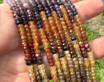 Ombré regenboog toendra saffier rondelle kralen 4 mm | Handgeslepen gefacetteerde edelsteen | Groen Dieprood Paars Geel Oranje Verloop |