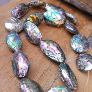 Shell Natural Blue green rustic Large Abalone oval Double Sided shell Bead  16-20 mm approx - Abalone Shell Bead Amazing Patterns 1 bead
