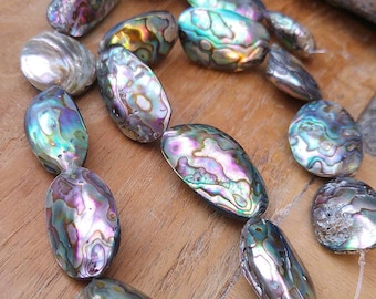 1 BEAD Natural Blue green rustic Large Abalone oval Double Sided shell Bead  16-20 mm approx - Abalone Shell Bead Amazing Patterns 1 bead