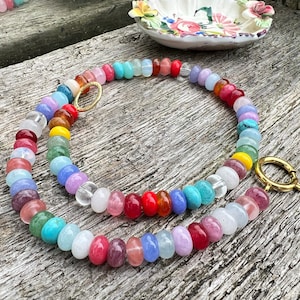 Tutti Frutti Sweetie Smooth Rainbow Multi Gemstone Beaded Necklace