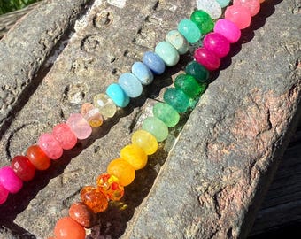 Custom Rainbow Multi Gemstone Beaded Necklace SOLID Silver Clasp (Gold Vermeil on request) - made to order CHAKRA balance 8mm