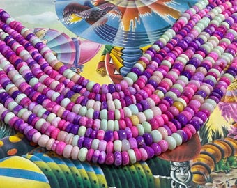 Geweldige glowy multi-tone roze paars mint regenboog pastel rondel kralen spacer unieke kralen van ongeveer 6 mm handgesneden rustieke kralen