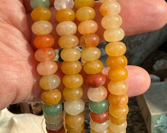 8mm Mixed Green yellow  Multi Colour Fruity Orange Lemon Lime gemstone rainbow Agate Chalcedony Aventurine Quartz rondelles