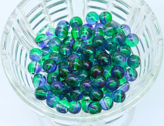Green and Purple Czech Glass Magic Shine Beads 8mm Two Tone