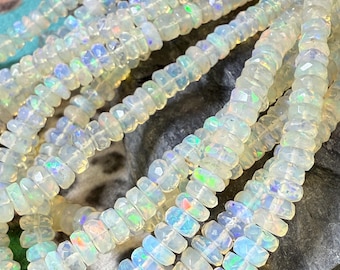 Amazing glowy rustic Ethiopian Opal hand faceted White Gold multi colour Rondelle Spacer Beads / Fiery beads / Choose quantity 3-4 mm