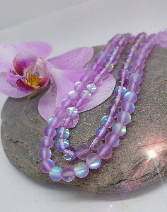 Lilac Amethyst Purple Rainbow Glass Magic Shine Beads or 8mm Two