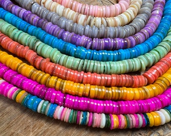 Pretty Rustic Real Shell Heishi beads 8-10 mm / 18 cm strand or smaller quantity / Choose colour