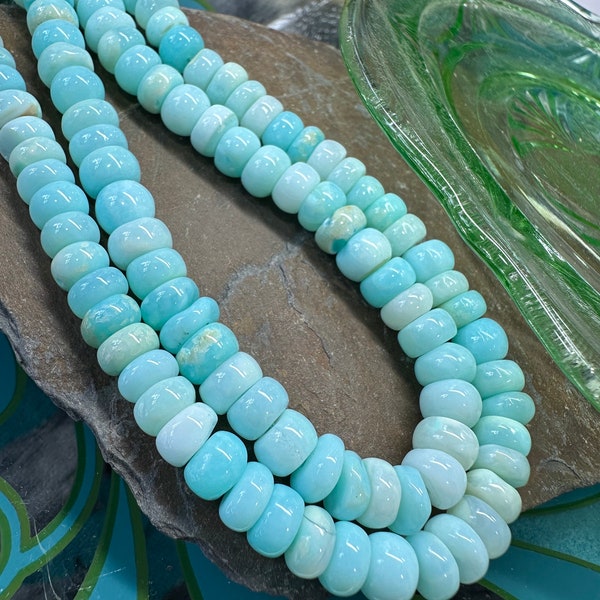 Amazing glowy Minty Aqua Opal Blue rondelle beads spacer unique beads 5-6mm approx handcut rustic beads