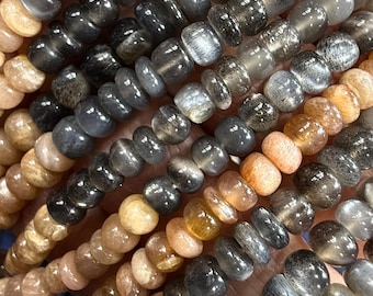 Sunstone, Moonstone, Black Sunstone smooth handcut multi mixed Rondelles maximum shillah 5mm approx