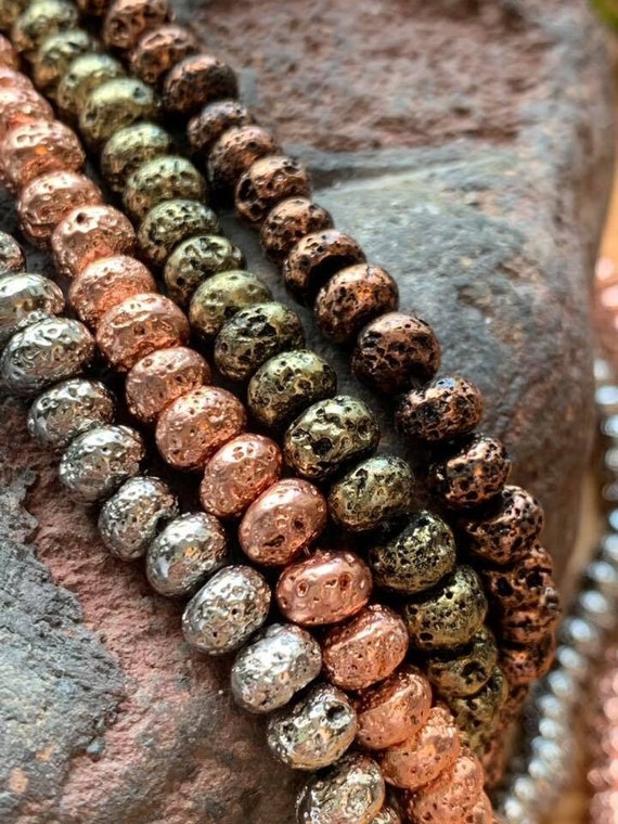 Metallic Electroplated Lava Rock beads 6mm - Silver , Rose Gold , Bronze ,  or or Antique Copper CHOOSE quantity