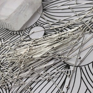 Sterling 925 Silver Ball Head Pins Headpins / 24 gauge soft  .5 mm thick 30mm length High Quality