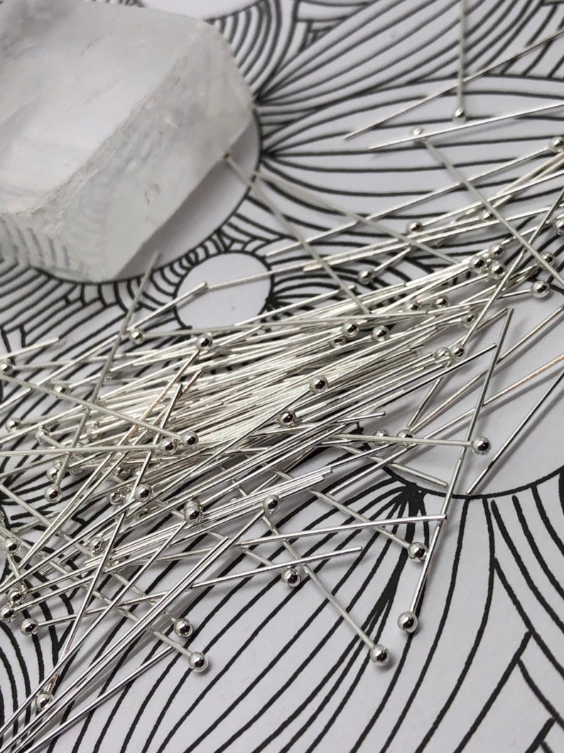 Sterling 925 Silver Ball Head Pins Headpins / 24 gauge soft .5 mm thick 30mm length High Quality image 1