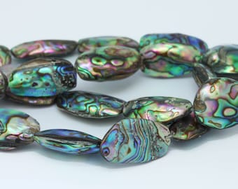 Natural Blue green Abalone oval Double Sided shell Beads  15 - 25 mm approx Abalone Shell Beads Amazing Patterns Rustic Shell / 1 bead