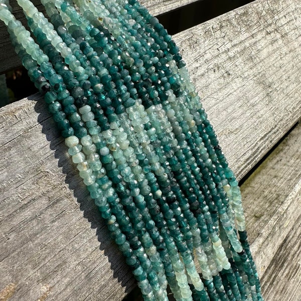 Rare Ombré Grandidierite RUSTIC Handcut Hand Faceted Rondelles Gorgeous Teal Tones 4MM approx