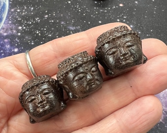 Deep brown carved wooden Peaceful Buddha beads from Bali MALA and jewellery beads 18mm wood Namaste Double Sided