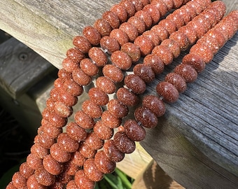 Exquisitely Sparkling Goldstone Sandstone 8mm Rondelle  1mm hole spacer  Beads / Natural  Gemstone Beads/ 8mm