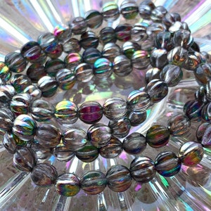 Wielokolorowe tęczowe koraliki z czeskiego szkła Melon / Magiczne koraliki / Opalizujące koraliki 10 mm