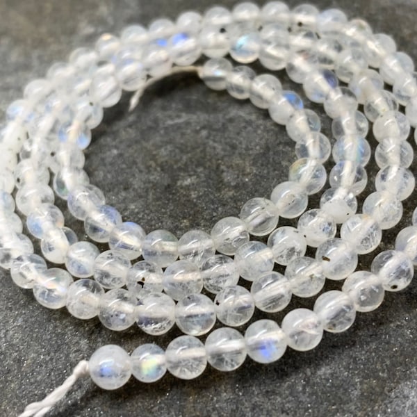 Handcut Rustic uneven Rainbow Moonstone Round  Beads 4-5mm  / Natural handmade rustic Moonstone Beads  / Glowing Moonstone  Gemstone Beads /