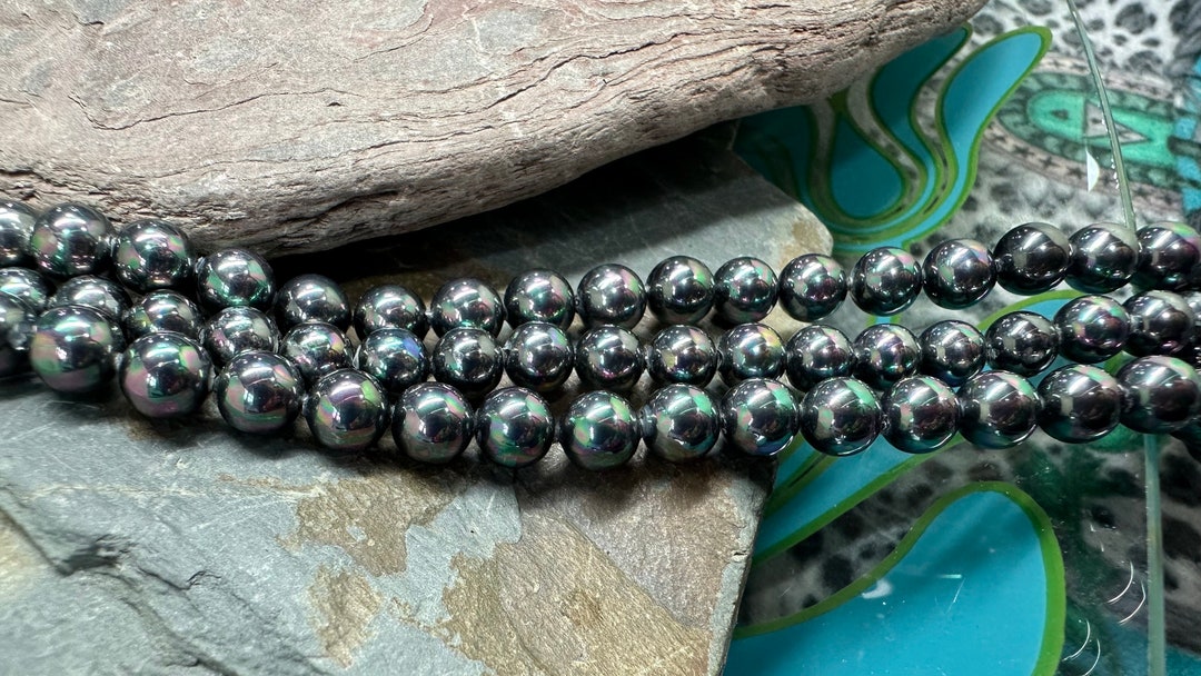 Black Oily Toned Rainbow Shell Pearl Beads / Two Tone 6mm - 1mm Hole ...