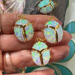 1 x Ethiopian Lab created Opal Egyptian Scarab beetle RUSTIC Focal pendant bead Hand Carved  Gold Plated Bail 25mm approx Insect Jewellery