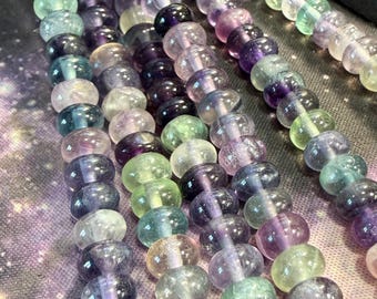 Cuentas redondas lisas de fluorita arcoíris de 8 mm – Cuentas de gemas de fluorita azul, morada y verde – Fluorita multicolor natural – Fabricación de joyas