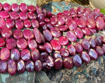 Ruby Red pink hand faceted Moonstone Oval beads / Rare unique beads for jewellery making 14-17mm special beads