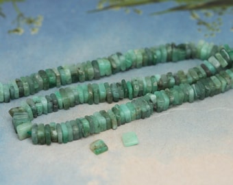 Emerald Natural Handmade Square Heishi Spacer Beads 4mm approx / Green Gemstone Beads / Emerald Gemstone Beads / May Birthstone / 8 beads