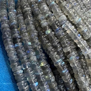Rustic Labradorite Rondelle handmade Heishi Tyre Beads 4 mm aprx approx  / Flashy Labradorite Beads 100% Natural Labradorite
