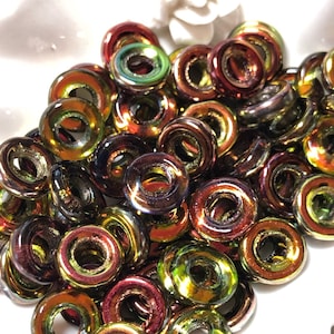 Czech Glass Loops Hoops Loopzillas Ring Bead Two tone Large Hole Round Beads Choose Colour RARE 2 bead set