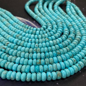 Rustic Stabilised Turquoise 8mm rondelles / Turquoise gemstone disc beads / Blue Turquoise Beads for Jewellery Making
