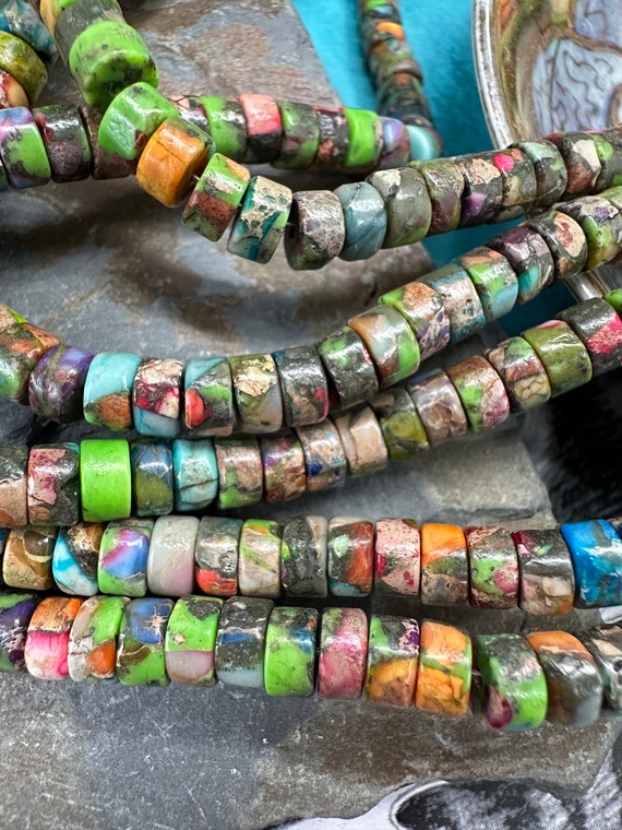 Multicoloured Rainbow Sediment Jasper Heishi Rondelles 6mm Beads